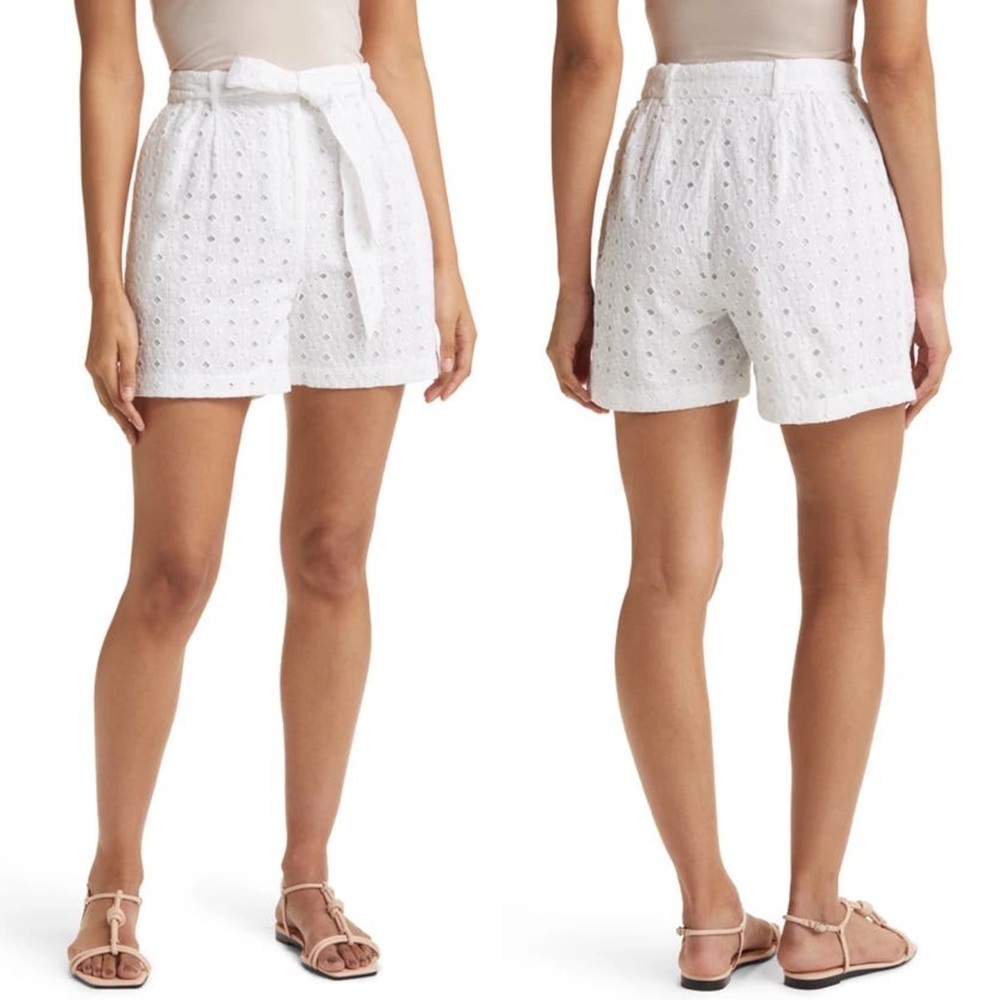 New Nordstrom White Eyelet High Rise Tie Waist Shorts Size XL 2022 Lace Minimal